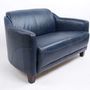 Sofas - Gentleman Blue Leather Sofa – Vintage Elegance and Comfort - JP2B DECORATION