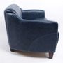 Sofas - Gentleman Blue Leather Sofa – Vintage Elegance and Comfort - JP2B DECORATION