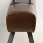 Stools - Billy Elliot 3-seater bench in genuine leather, vintage gym horse style - JP2B DECORATION