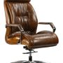 Fauteuils - Fauteuil de Direction en cuir véritable avec roulettes, réglable et ergonomique - JP2B DECORATION