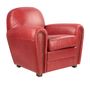 Armchairs - Red leather Club Chair, timeless design, round back - JP2B DECORATION