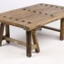 Coffee tables - Industrial vintage trestle coffee table in recycled wood, 110 cm - JP2B DECORATION