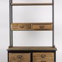 Bookshelves - Industrial bookshelf in metal and recycled wood, 231 cm, 12 drawers - JP2B DECORATION