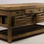 Buffets - Îlot central Gary en bois recyclé, 183 cm, 16 tiroirs, style industriel - JP2B DECORATION