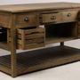 Buffets - Îlot de cuisine Emerson en bois recyclé, 160 cm, 12 tiroirs, style vintage - JP2B DECORATION