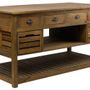 Buffets - Îlot de cuisine Emerson en bois recyclé, 160 cm, 12 tiroirs, style vintage - JP2B DECORATION