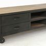 Buffets - Meuble TV industriel bois et fer, 4 tiroirs, roulettes - JP2B DECORATION