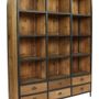 Bookshelves - Industrial bookcase wood and iron, 6 drawers, 12 shelves - JP2B DECORATION