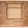 Bookshelves - Industrial cabinet recycled wood, sliding door, 6 drawers - JP2B DECORATION