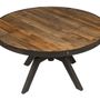 Coffee tables - Large round coffee table, aged wood and metal, 80 cm - JP2B DECORATION