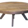 Coffee tables - Large round coffee table, aged wood and metal, 80 cm - JP2B DECORATION