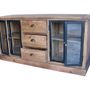 Buffets - Bas de buffet vitré en bois recyclé, 3 tiroirs, 4 portes, design rustique - JP2B DECORATION