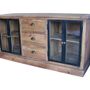 Buffets - Bas de buffet vitré en bois recyclé, 3 tiroirs, 4 portes, design rustique - JP2B DECORATION