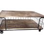 Coffee tables - Industrial cage coffee table, aged wood and metal, 130 cm - JP2B DECORATION