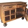 Buffets - Bas de buffet en bois recyclé sur roulettes, 2 tiroirs, design industriel - JP2B DECORATION