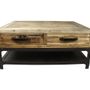 Coffee tables - Mini industrial coffee table, aged wood and metal, 100 cm - JP2B DECORATION