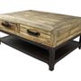 Coffee tables - Mini industrial coffee table, aged wood and metal, 100 cm - JP2B DECORATION