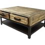 Coffee tables - Mini industrial coffee table, aged wood and metal, 100 cm - JP2B DECORATION