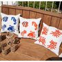 Outdoor decorative accessories - White outdoor cushion with blue fish embroidery - MX HOME