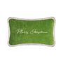 Other Christmas decorations - Christmas Happy Pillow Velvet Green With White Fringes - LO DECOR