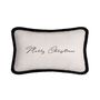 Autres décorations de Noël - Christmas Happy Pillow Velours Blanc Avec Franges Noires - LO DECOR