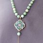 Jewelry - Large Cross Necklace with Chrysoprase and Charm "Byzantium" - WAGNER ARTE