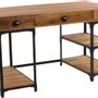 Desks - Industrial desk in recycled acacia wood and iron, 3 drawers, 3 shelves - JP2B DECORATION