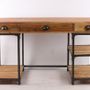 Desks - Industrial desk in recycled acacia wood and iron, 3 drawers, 3 shelves - JP2B DECORATION