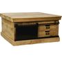 Coffee tables - Industrial coffee table in wood and iron, 90x90 cm, sliding door, 4 drawers - JP2B DECORATION
