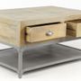 Coffee tables - Small industrial coffee table in mango wood and metal, 4 drawers, 1 shelf - JP2B DECORATION