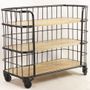 Console table - Industrial console Cage in black metal and mango wood, 3 shelves on wheels - JP2B DECORATION