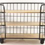 Console table - Industrial console Cage in black metal and mango wood, 3 shelves on wheels - JP2B DECORATION