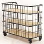 Console table - Industrial console Cage in black metal and mango wood, 3 shelves on wheels - JP2B DECORATION