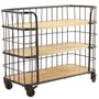 Console table - Industrial console Cage in black metal and mango wood, 3 shelves on wheels - JP2B DECORATION