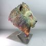 Pièces uniques - Tete de lion raku cuivre mat - SARA WEVILL ANIMAL SCULPTURE