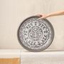 Other wall decoration - Painted Clay Platter, Gray and White Flowers. - HUAKAL