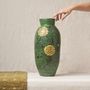 Vases - Burnished Green Clay Vase with Flowers - HUAKAL