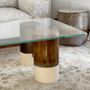 Ceramic - SCULPTURAL STONEWARE COFFEE TABLE WITH TEMPERED GLASS - BRONZE - DI VINCENZO POUJOULA