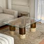 Ceramic - SCULPTURAL STONEWARE COFFEE TABLE WITH TEMPERED GLASS - BRONZE - DI VINCENZO POUJOULA