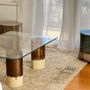 Ceramic - SCULPTURAL STONEWARE COFFEE TABLE WITH TEMPERED GLASS - BRONZE - DI VINCENZO POUJOULA