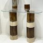 Console table - STONEWARE CONSOLE TABLE WITH TEMPERED GLASS - BRONZE - DI VINCENZO POUJOULA