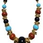 Bijoux - Collier plaqué or avec turquoise noire et corail - L'OFFICIEL SRL