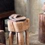 Stools - Brutalist stool in upcycled solid blond teak H:40 D:32 - OFFICE OBJETS