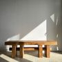 Bancs - Banc en bois massif piètement ajouré traversé par un cylindre - Manguier - OFFICE OBJETS