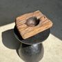Sculptures, statuettes and miniatures - Dark Brown Asian Teak Cup Square Hollow Circular - OFFICE OBJETS