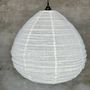 Suspensions - Grande suspension en rotin et lin naturel japonisante en forme de goutte H55 D60 - OFFICE OBJETS