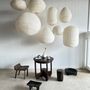 Suspensions - Grande suspension en rotin et lin naturel japonisante en forme de goutte H55 D60 - OFFICE OBJETS