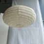 Hanging lights - Large suspension in rattan and natural linen Japanese style flattened oval H35 D60 - OFFICE OBJETS