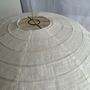 Hanging lights - Large suspension in rattan and natural linen Japanese style flattened oval H35 D60 - OFFICE OBJETS