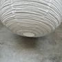 Hanging lights - Large pendant lamp in rattan and natural linen Japanese style flattened round (Labu) H57 D80 - OFFICE OBJETS